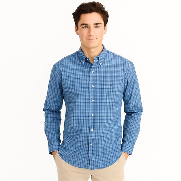 Vineyard Vines Whale Shirt Mens Medium Blue Plaid Button-Down Preppy Casualcore - Picture 1 of 15